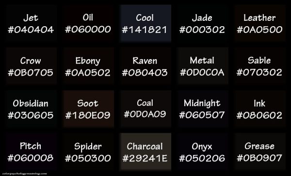 Shades of Black & Names with HEX, RGB Color Codes
