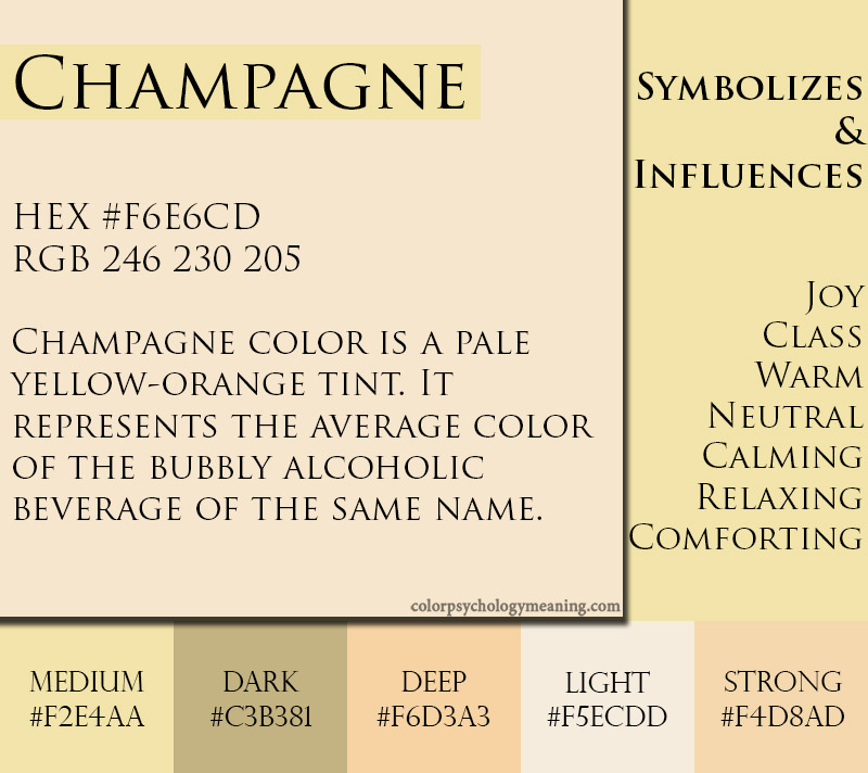 Champagne color meaning and symbolism with hex codes.