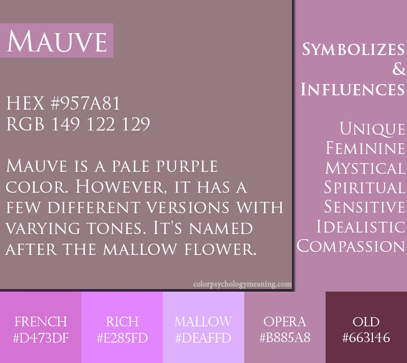Mauve color meaning, symbolism, and hex codes.