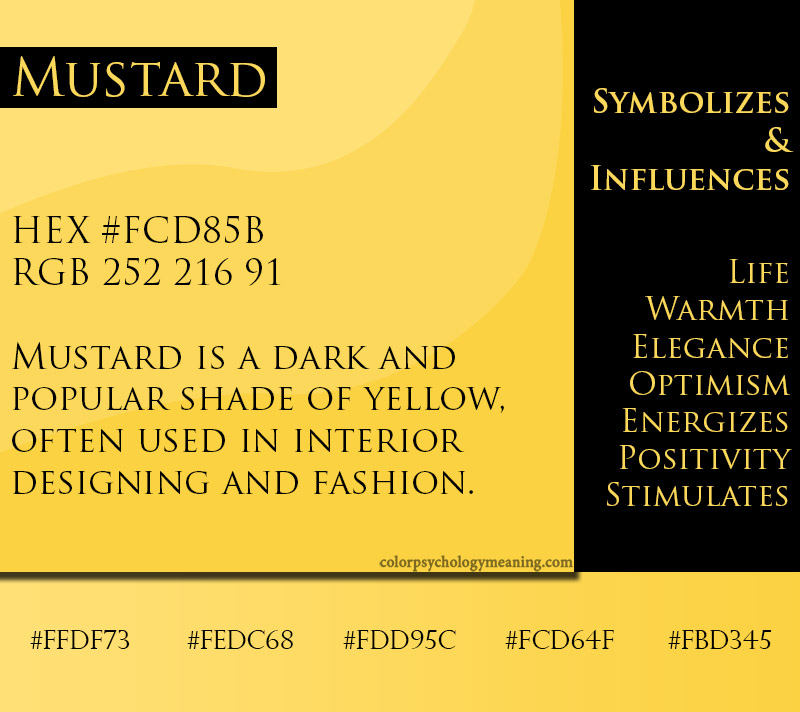 Mustard color meaning, symbolism, and hex codes.