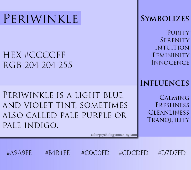Periwinkle color meaning, symbolism and hex codes.